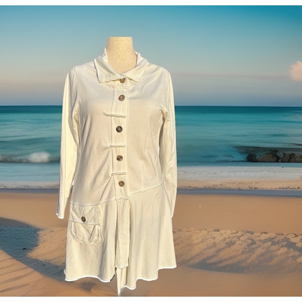 CMC Color Me Cotton Womens Jacket M Cream Raw Seam Lagenlook Boho Artsy USA